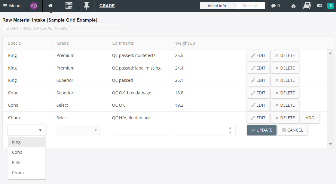 Inspec QA-QC Quality Intelligence Sample Grid Example